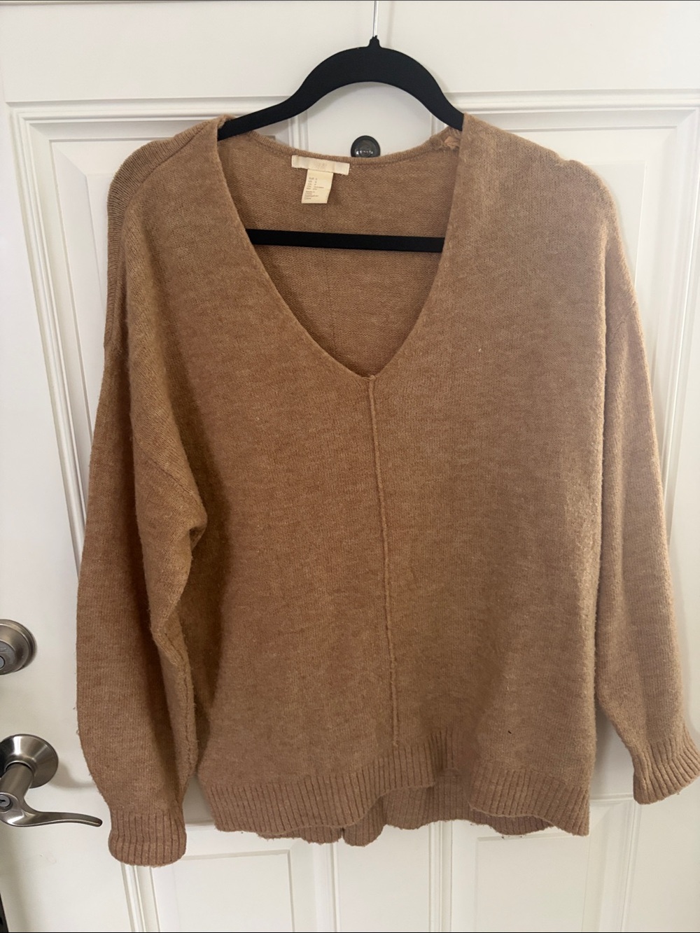 H&M Camel V-Neck Cozy Knit Sweater